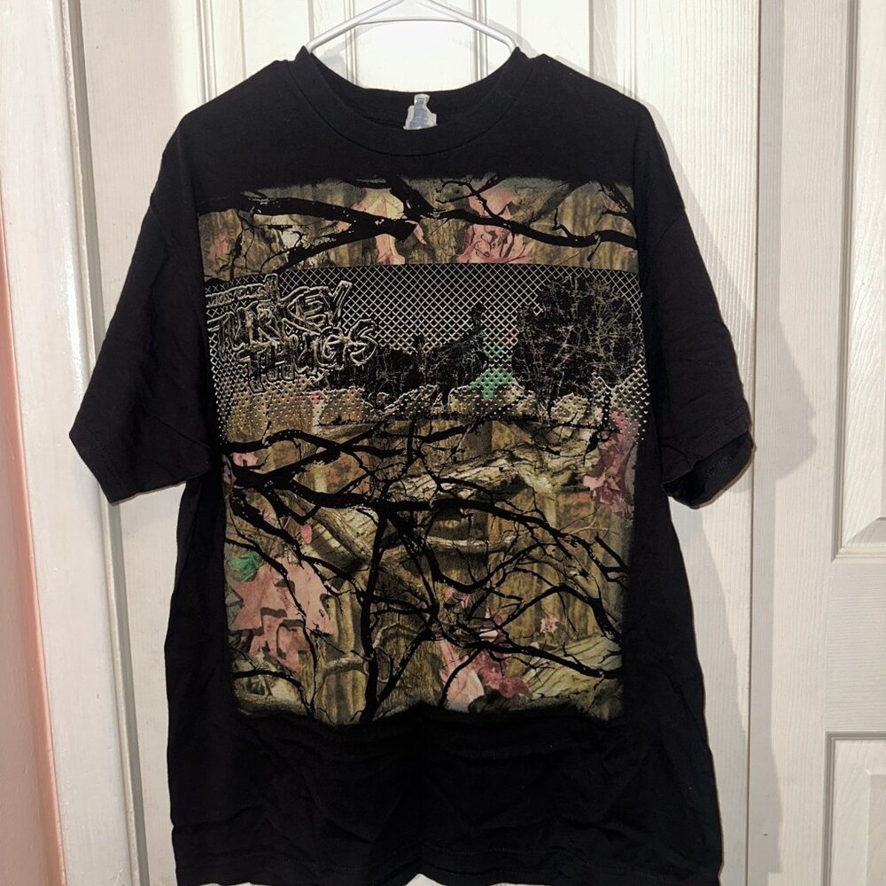Vintage Turkey Thugs Mossy Oak Hunting T Shirt Camo Mens Size XL